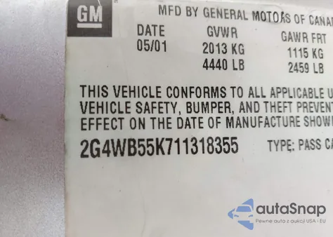 2001 Buick Regal Ls z USA, uszkodzony, nr VIN 2G4WB55K711318355